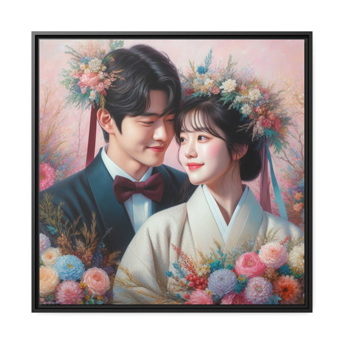 Lovely Couple Valentine Canvas Print with Black Pinewood Frame