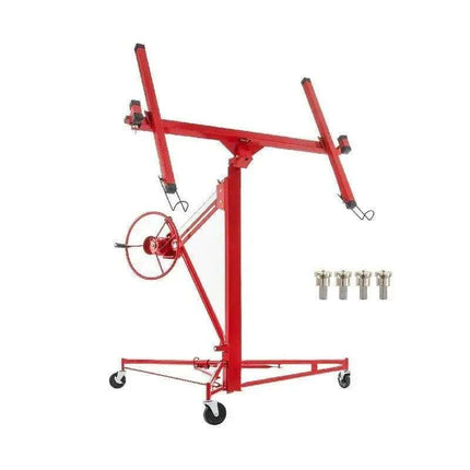 11FT Heavy-Duty Red Drywall Hoist with Adjustable Width and 360° Rotation - Professional Plasterboard Lifter - Très Elite