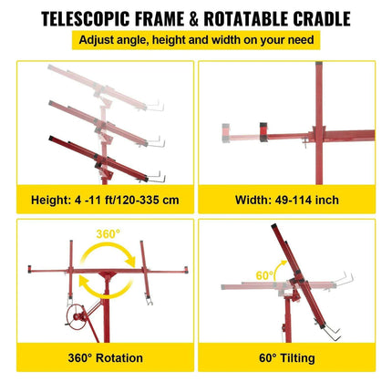 11FT Heavy-Duty Red Drywall Hoist with Adjustable Width and 360° Rotation - Professional Plasterboard Lifter - Très Elite