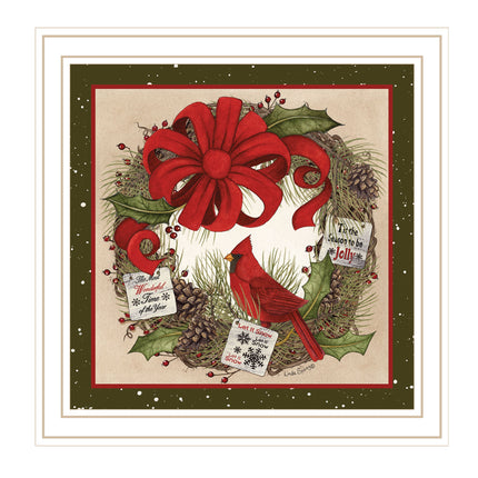 Linda Spivey Cardinal Wreath Wall Art - White Frame, Multicolor Print
