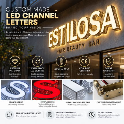 Custom Front & Side Lit LED Channel Letters Sign — Exterior Business Signage LED Signs custom-made-front-lit-side-lit-led-channel-letters-signs-perforated-shop-signs-exterior-use Business & Industrial > Retail & Hospitality > Signage