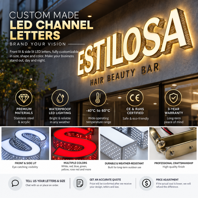 Custom Front & Side Lit LED Channel Letters Sign — Exterior Business Signage