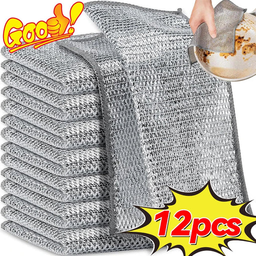 12-Piece Dual-Surface Metal Wire Cleaning Towels with Premium Fiber Technology