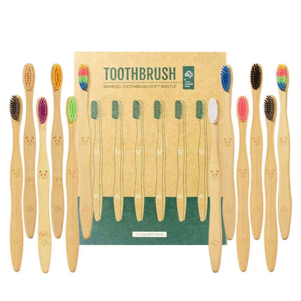 12 Pcs Charcoal Bamboo Toothbrushes Soft Eco-Friendly - Très Elite