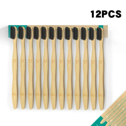 12 Pcs Charcoal Bamboo Toothbrushes Soft Eco-Friendly - Très Elite
