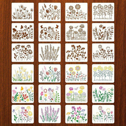 12-Piece Reusable Floral Stencil Set with Cherry Blossom and Vine Patterns - Très Elite