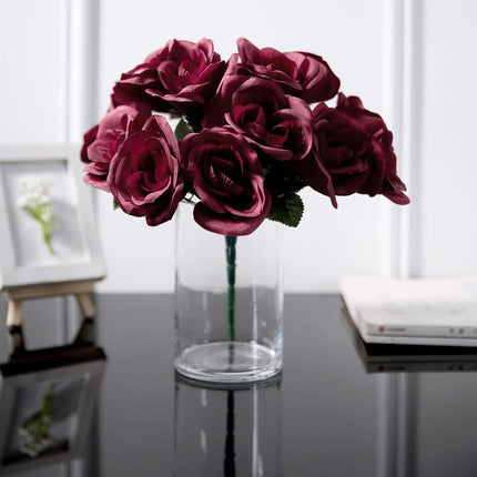 AliKopy 12" Burgundy Velvet-Like Rose Bouquet - Realistic & Durable