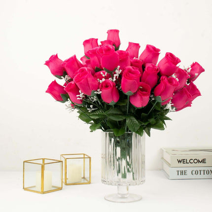 AliKopy 12 Premium Fuchsia Silk Rose Bud Bouquets - Realistic & Durabl