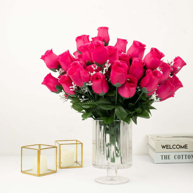 AliKopy 12 Premium Fuchsia Silk Rose Bud Bouquets - Realistic & Durabl