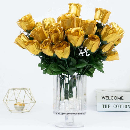 AliKopy 12 Premium Silk Gold Rose Bud Bouquets - Realistic & Durable
