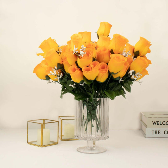 AliKopy 12 Premium Silk Orange Rose Bud Bouquets - Realistic & Durable