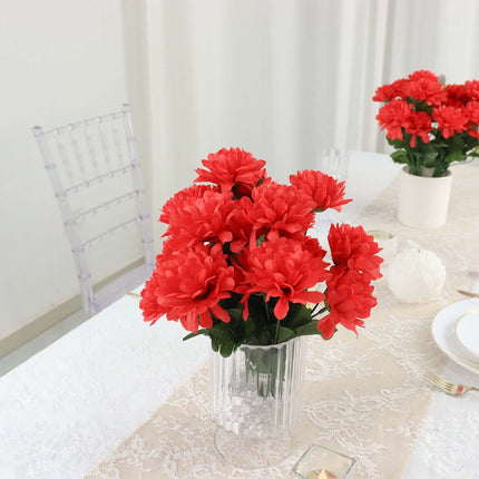 AliKopy 12 Red Artificial Silk Chrysanthemum Flower Bouquets - Lifesiz