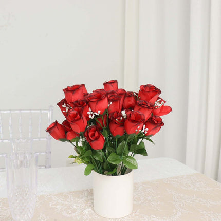 AliKopy 12 Premium Silk Rose Bud Bouquets - Red & Black, Realistic Des