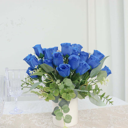 AliKopy 12 Royal Blue Silk Rose Bud Bouquets - Premium Quality, Realis