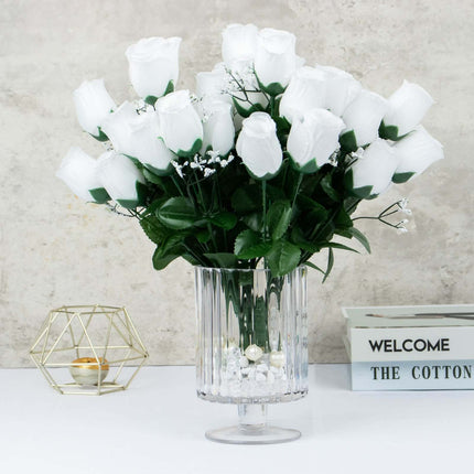 AliKopy 12 Premium White Silk Rose Bud Bouquets - Realistic & Durable