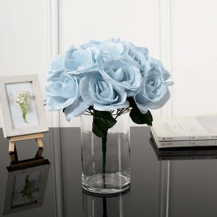 AliKopy 12" Ice Blue Velvet-Like Artificial Rose Bouquet, Realistic Lo