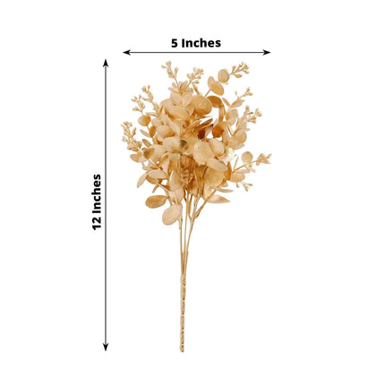 AliKopy 4-Pack Metallic Gold Eucalyptus Leaves - 12" Faux Plant Spray