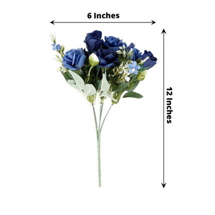 AliKopy 12" Navy Blue Real Touch Silk Rose Bouquet - 4 Bushes, Faux Br