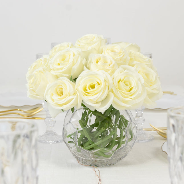 AliKopy 10 Pcs 12" Ivory Silk Roses - Realistic, Perfect for Bouquets