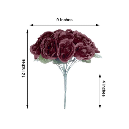 AliKopy 12" Burgundy Velvet-Like Rose Bouquet - Realistic & Durable