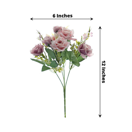AliKopy 4 Bushes 12" Dusty Rose Real Touch Silk Floral Bouquet, Faux B
