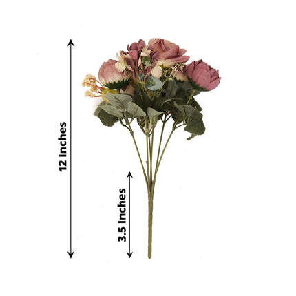 AliKopy 2 Pack Silk Rose & Peony Bouquets - 12" Dusty Rose, Wedding De