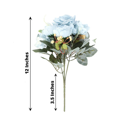 AliKopy 2 Pack 12" Light Blue Silk Rose & Peony Bouquets for Weddings