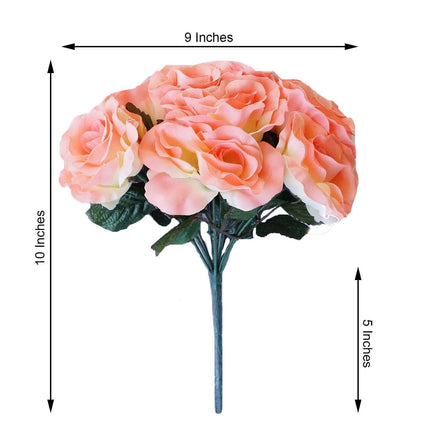AliKopy 12" Peach Velvet-Like Artificial Rose Bouquet, Realistic & Dur