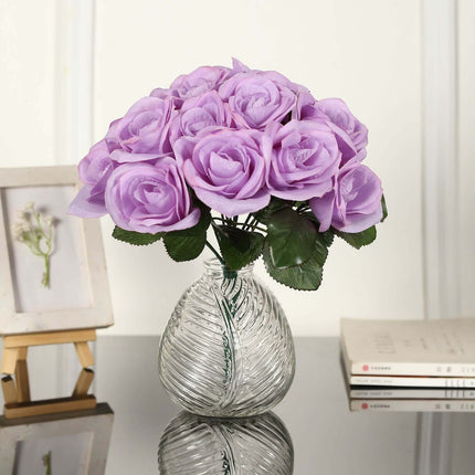 AliKopy 12" Lavender Lilac Velvet-Like Artificial Rose Bouquet, Realis