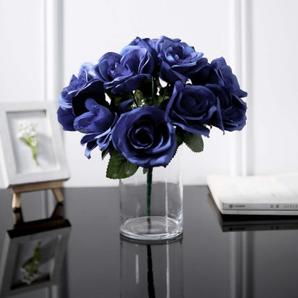 AliKopy 12" Navy Blue Velvet-Like Artificial Rose Bouquet, Realistic L