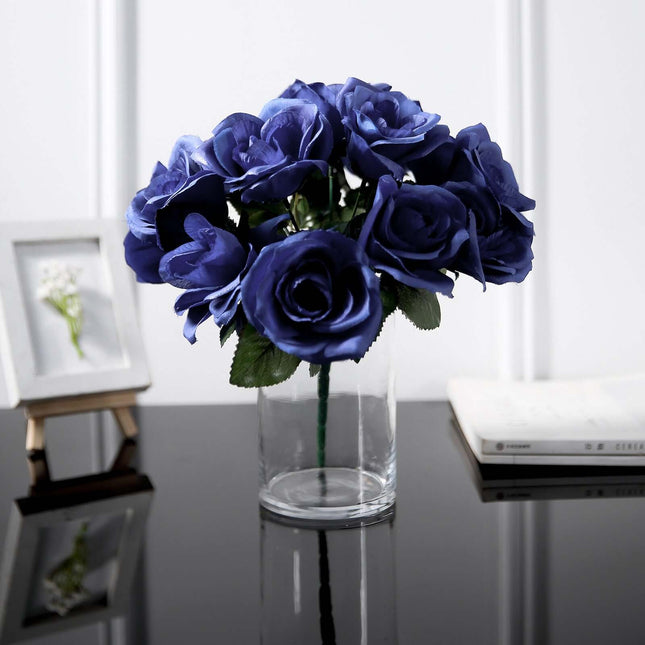 AliKopy 12" Navy Blue Velvet-Like Artificial Rose Bouquet, Realistic L