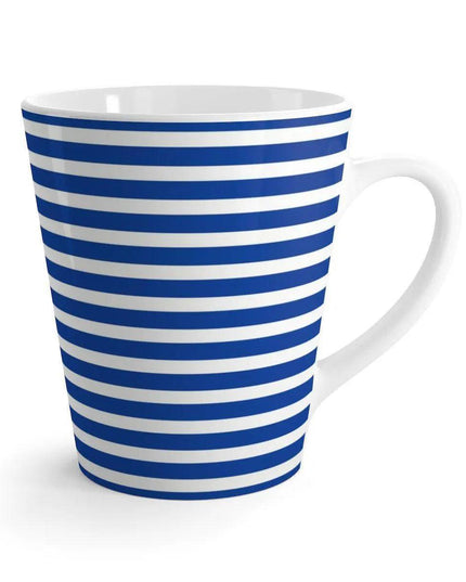 Chic 12 oz White and Blue Striped Ceramic Latte Mug