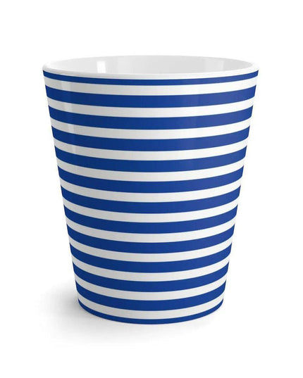 Chic 12 oz White and Blue Striped Ceramic Latte Mug