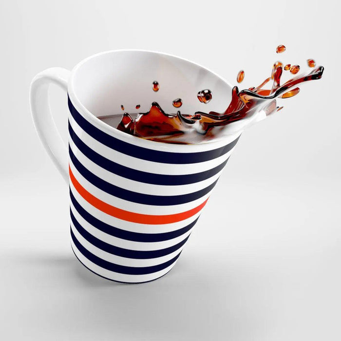 Nautical Striped Latte White Ceramic Mug - Elegant 12 oz Coffee Cup