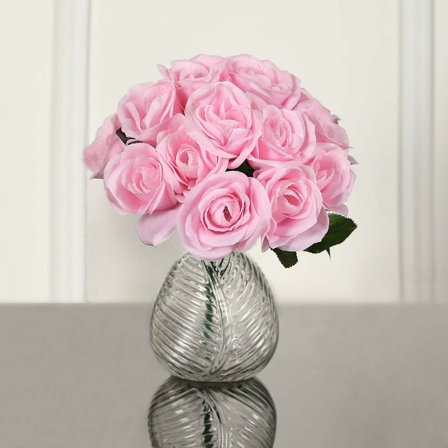 AliKopy 12" Pink Velvet-Like Artificial Rose Bouquet, Realistic Design