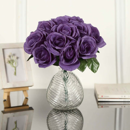 AliKopy 12" Purple Velvet-Like Artificial Rose Bouquet, Realistic Touc