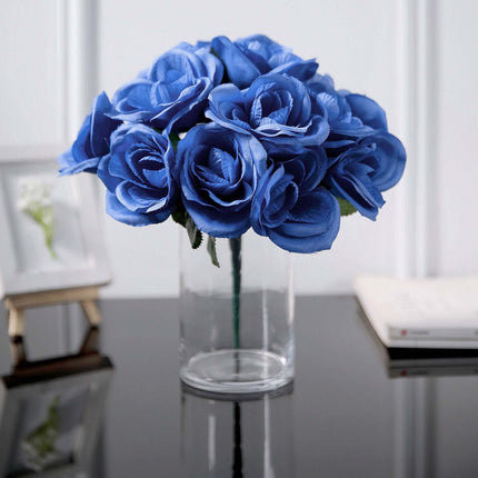 AliKopy 12" Royal Blue Velvet-Like Artificial Rose Bouquet, Lifelike D