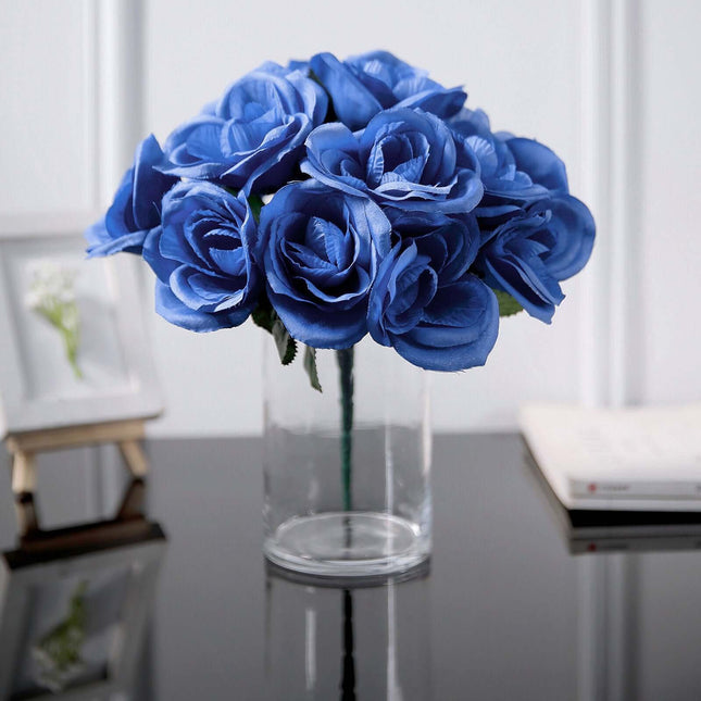 AliKopy 12" Royal Blue Velvet-Like Artificial Rose Bouquet, Lifelike D