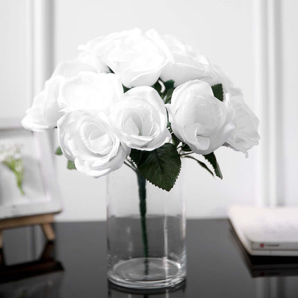 AliKopy 12" White Velvet-Like Artificial Rose Bouquet, Lifelong Freshn