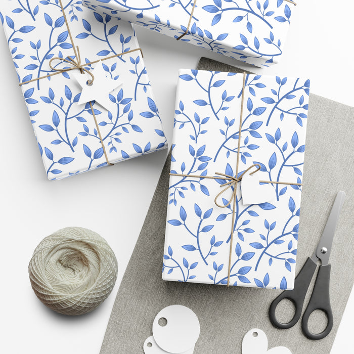 B;ue floral -  Exquisite USA-Made Gift Wrap Paper: Matte & Satin Finishes | Eco-Friendly, Three Sizes