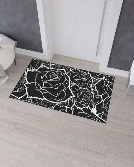 Customizable Elegant Black and White Floral Non-Slip Mat