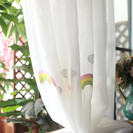 Peekaboo Studio Pastoral Embroidery Rainbow Cotton Gauze Curtain - Lig