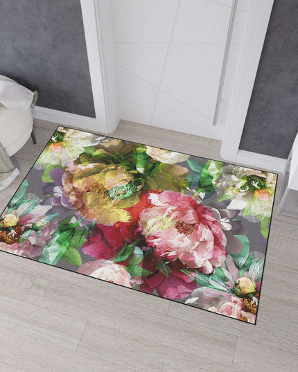 Elegant Vintage Floral Area Rug with Stylish Black Border and Non-Slip Backing