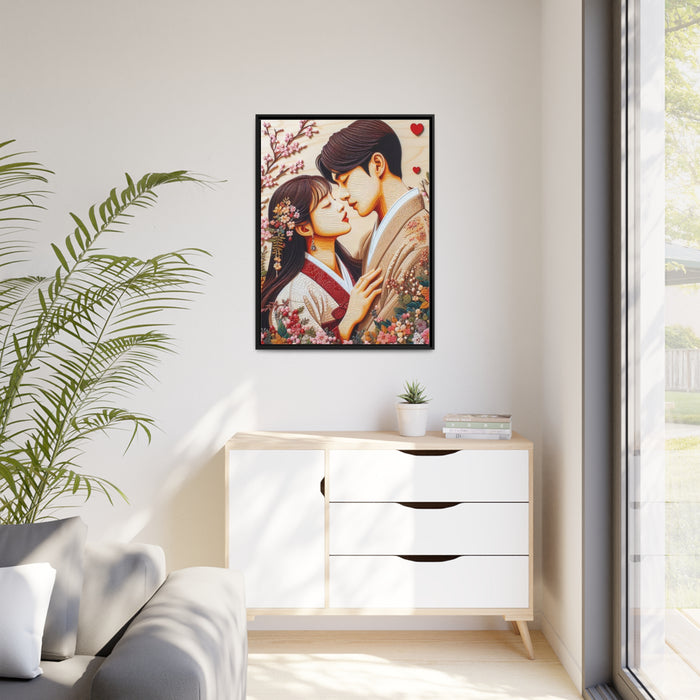 Lovely Dating Couple Valentine Matte Canvas Pinewood Frame