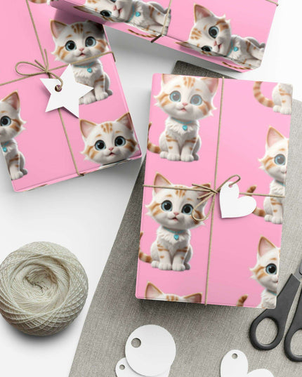 Sustainable Chic Cat-Themed Holiday Gift Wrap Set - Elegant Matte & Satin Choices