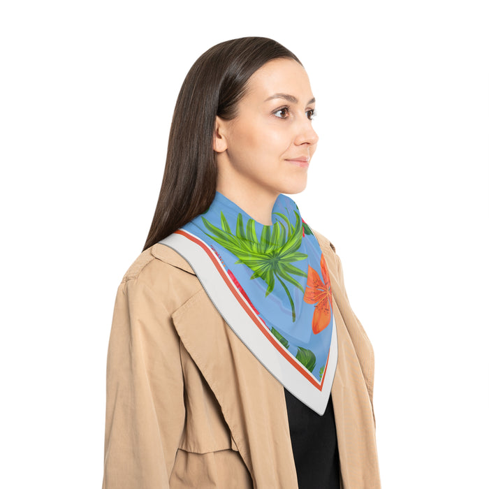 Blue Tropical Bliss Sheer Poly Scarf - Exquisite Floral Elegance