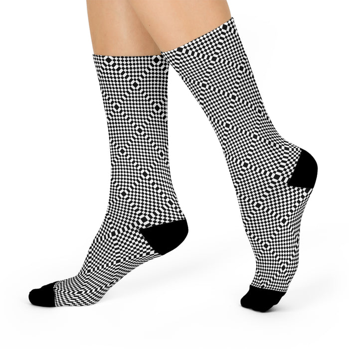 Cozy Black Plaid Knit Crew Socks - Stylish Comfort for All-Day Wear