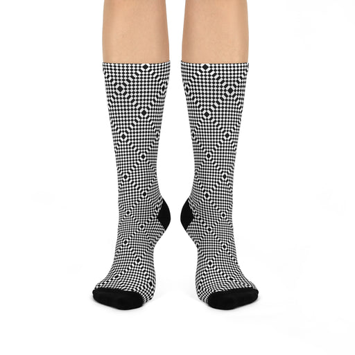 Cozy Black Plaid Knit Crew Socks - One-Size Fits All
