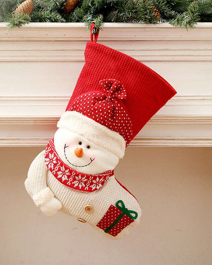 Large Red White Knitted Christmas Stocking Santa Claus Fireplace Decor Socks Xmas Gift Bags Candy Holder Decor For Home