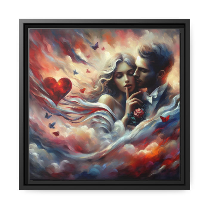 Elegant Black Pinewood Framed Valentine Romance Canvas Art